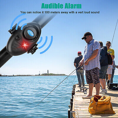 4x Electronic LED Light Fish Bite Sound Alert Alarm Bell Clip on Fishing Rod Set