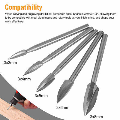 5 Pieces Wood Carving Engraving Drill Bits Set Milling Cutter For Dremel Rotary Tool
