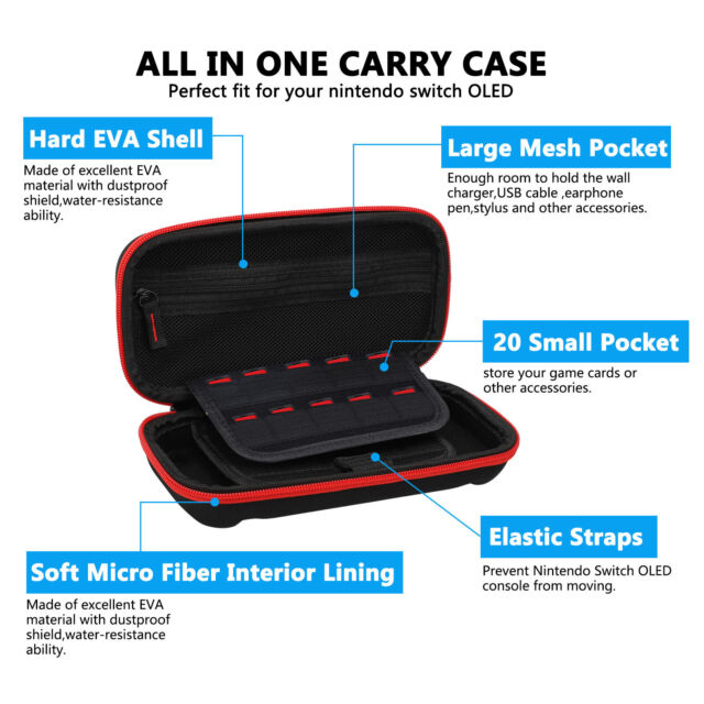 Carrying Case Bag+Shell Cover+Tempered Glass Protector For Nintendo Switch OLED