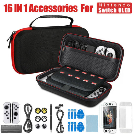 Carrying Case Bag+Shell Cover+Tempered Glass Protector For Nintendo Switch OLED