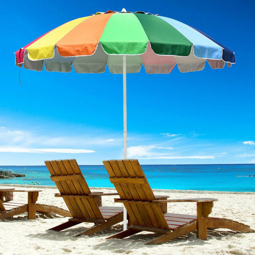 8' Rainbow Umbrella Patio Outdoor Sunshade 16Ribs Crank Tilt UV Block Beach Pool