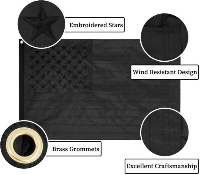 3 x 5FT Embroidered All Black American Flag US Black Flag Tactical Decor Blackout