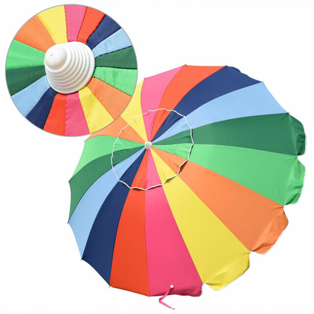 8' Rainbow Umbrella Patio Outdoor Sunshade 16Ribs Crank Tilt UV Block Beach Pool