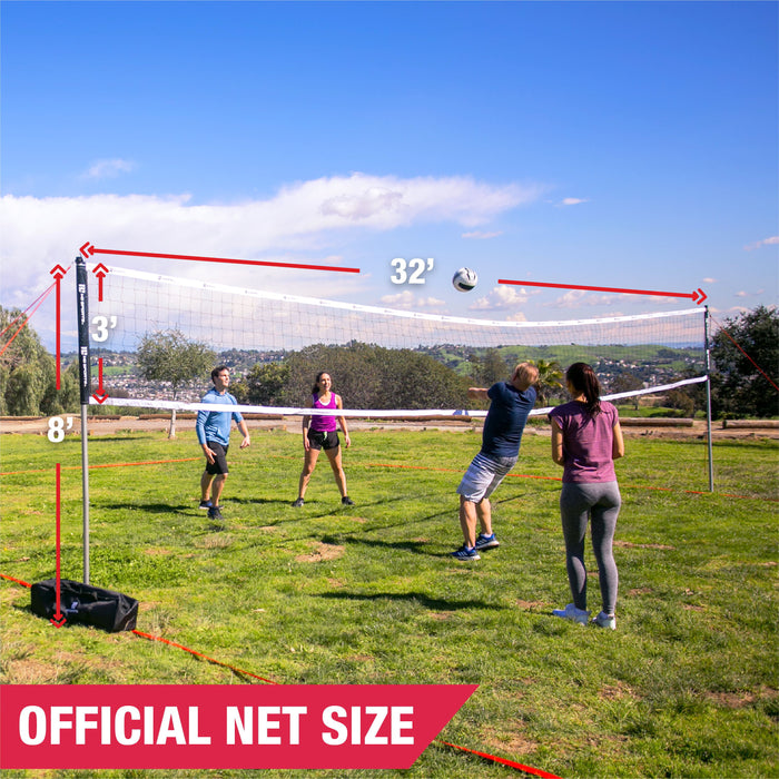 MD Sports Official Size Premium Outdoor Volleyball Set, Steel Poles and Waterproof Net, Red/Black