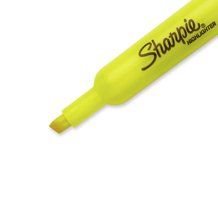 Sharpie Tank Style Highlighters, Chisel Tip, Fluorescent Yellow, 4 Count