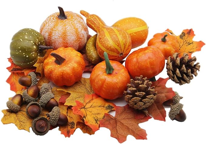Thanksgiving Artificial Pumpkins Home Decoration Set, Mixture of 50 Artificial Harvest ...
