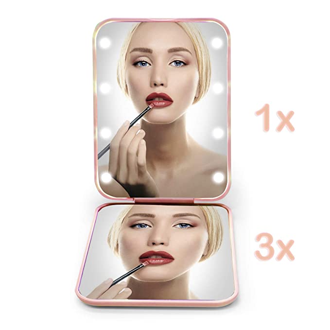 Kintion Pocket Mirror, 1X/3X Magnification LED Compact Travel Makeup Mirror, Compact Mirror with...