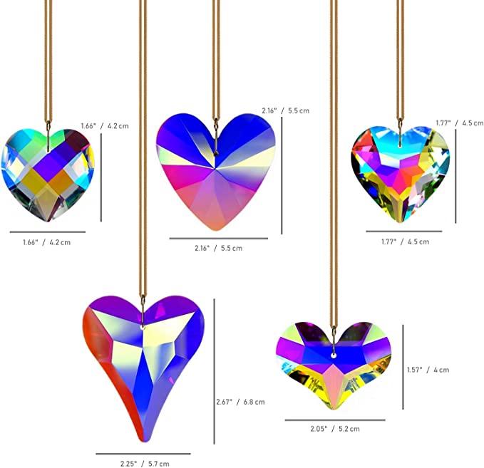 5pcs Crystal Heart Suncatcher Prisms Ornament Hanging Crystal Pendants