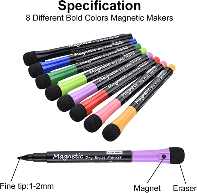 Browill Magnetic Dry Erase Markers, (8 pk) Low Odor White Board Markers