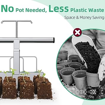 Soil Blocker with Comfortable Handle, 4 Cell Soil Block Maker 2 Inch Mold Blocking Tool for Seed Starting Germination