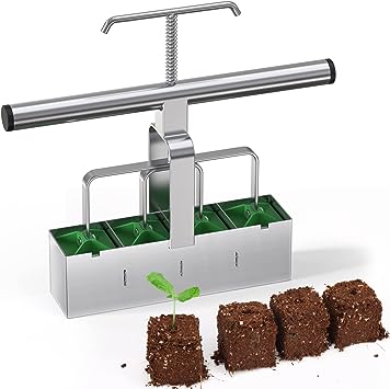 Soil Blocker with Comfortable Handle, 4 Cell Soil Block Maker 2 Inch Mold Blocking Tool for Seed Starting Germination