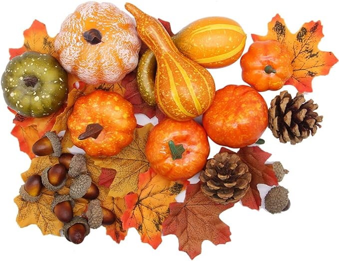 Thanksgiving Artificial Pumpkins Home Decoration Set, Mixture of 50 Artificial Harvest ...