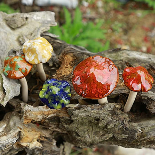 Danmu Garden Decor, 4 pieces Ceramic Mushroom for Garden, Yard