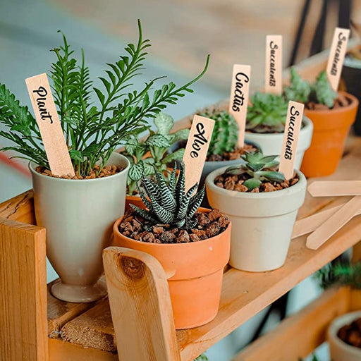 Whaline 50Pcs Wooden Plant Labels with A Marker Pen, Waterproof Pointed Wooden Plant Sign Tags E...