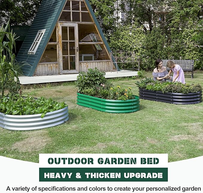 Land Guard Oval Galvanized Raised Garden Bed Kit, Galvanized Planter