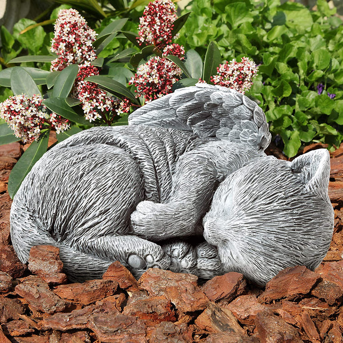 Pet Cat Memorial Sleeping Kitten Statue Angel Wings Grave Marker Keepsake
