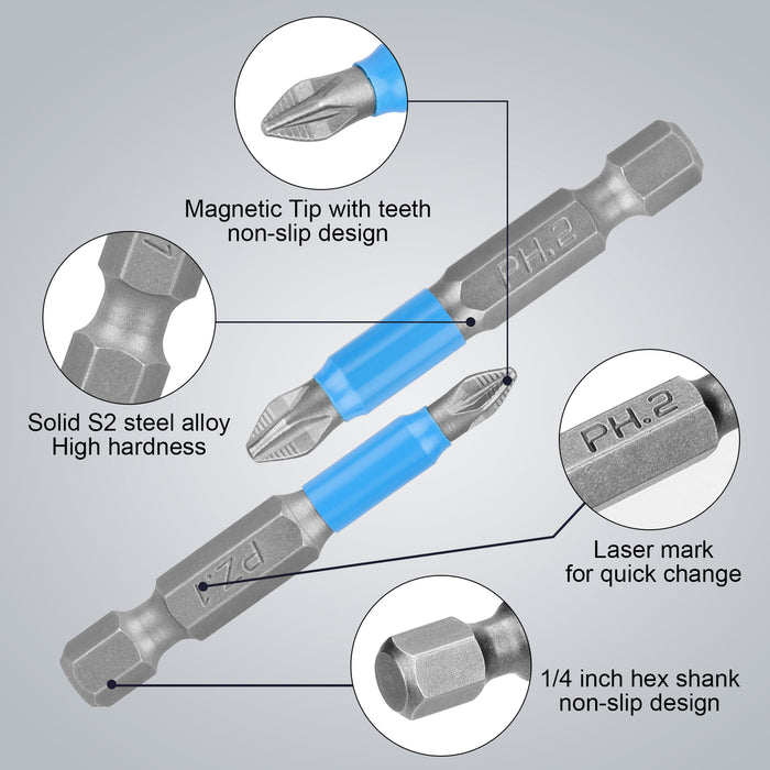 12Pcs 1/4'' Hex Shank Magnetic Anti-slip Phillips Screwdriver Drill Bit Tool Set