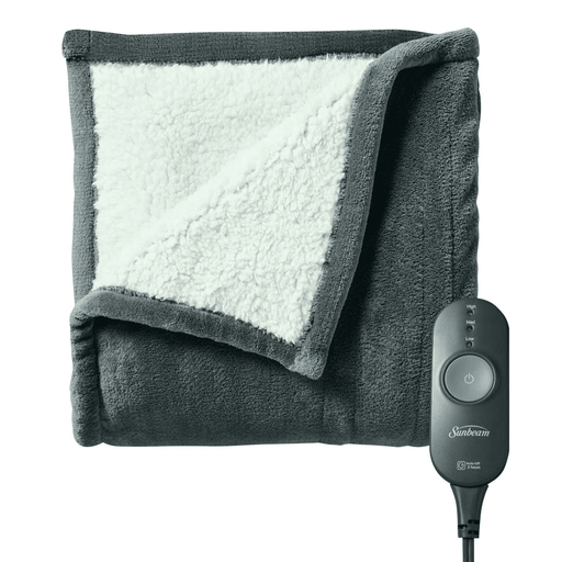 Sunbeam Microplush and Sherpa Electric Throw Blanket (50" x 60"), Slate Gray