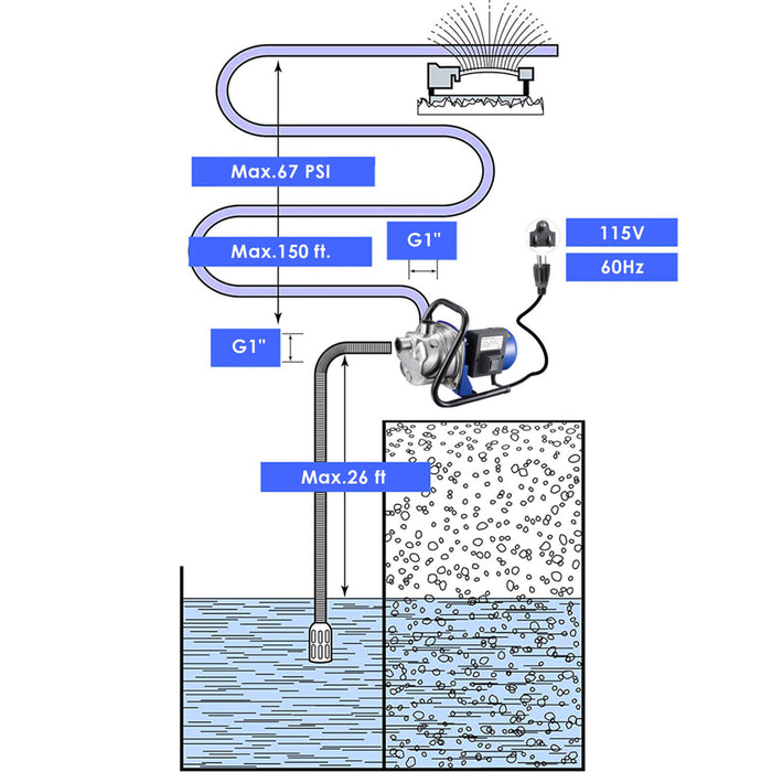 1200W Electric Water Booster Pump Stainless Steel Garden Sprinkler Pump Pool