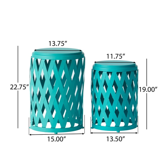 Shelby Outdoor Small and Large Iron Side Table Set, Set of 2, Matte Teal