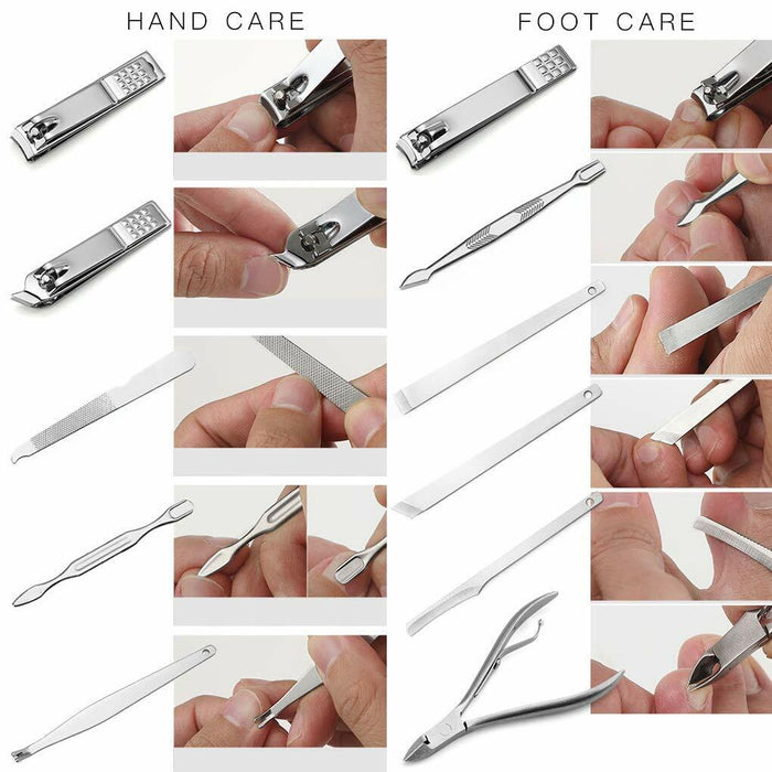 18PCS Manicure Pedicure Set Finger Toe Nail Clippers Scissors Grooming Kit
