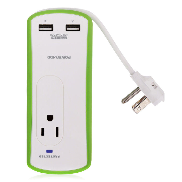 Wall Mountable USB Surge Protector Power Strip with 2 USB Ports 2 Outlet Plugs