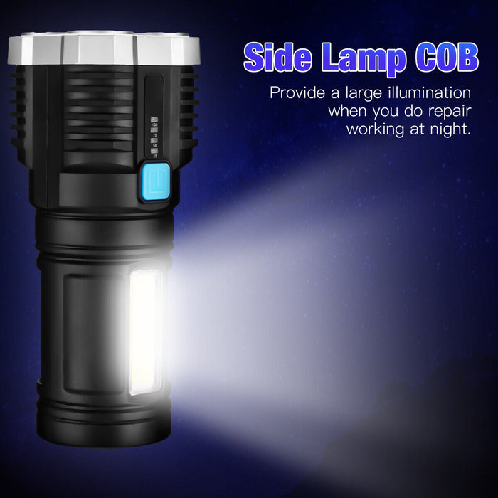 4-Head Super Bright Torch LED Flashlight USB Rechargeable Camping Tactical Lamp