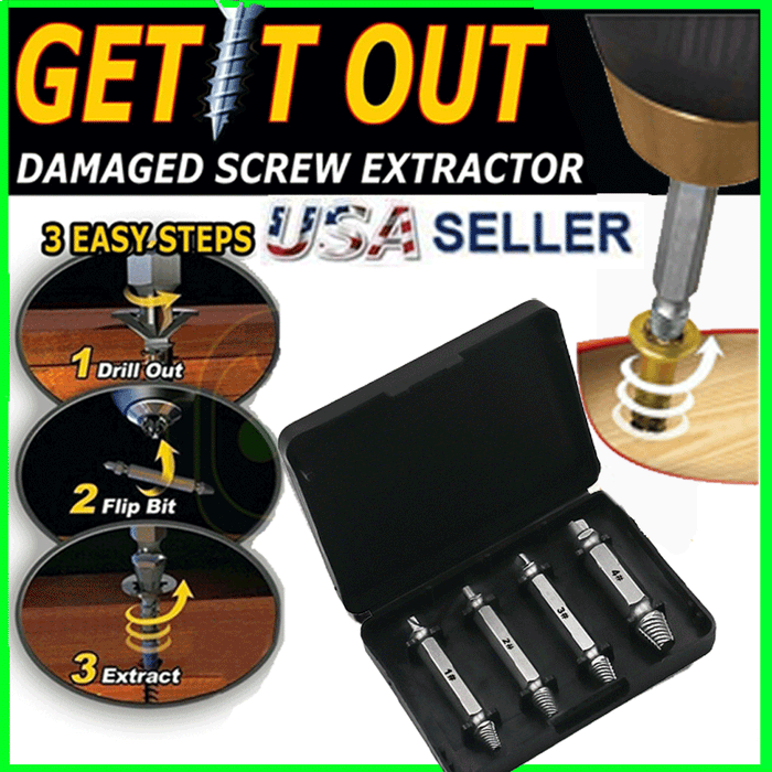 4pc Broken Bolt Remover Screw Extractor Easy Out Drill Bits Stud Reverse Damage