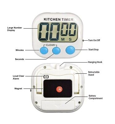 Large LCD Digital Kitchen Cooking Timer Count Down Up Clock Loud Alarm Magnetic