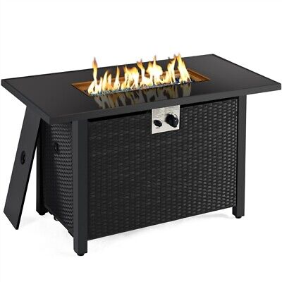 43" 50,000 BTU Outdoor Propane Gas Fire Pit Table with Glass Tabletop for Patio