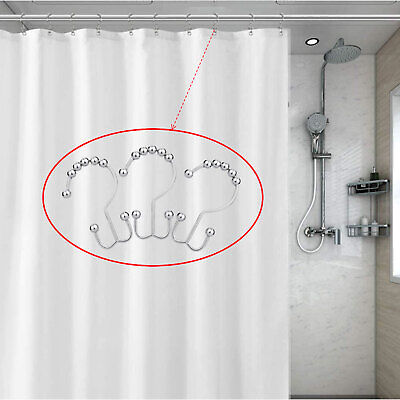 12pcs Metal Shower Curtain Hooks Double Glide Roller Set Stainless Steel