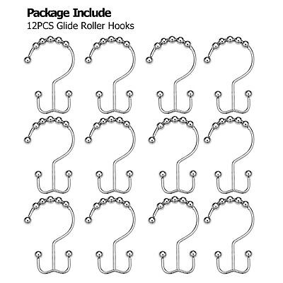 12pcs Metal Shower Curtain Hooks Double Glide Roller Set Stainless Steel