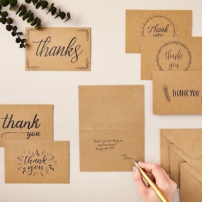 36 Pack Kraft Rustic Thank You Cards with Envelopes, 4x6 in, Brown