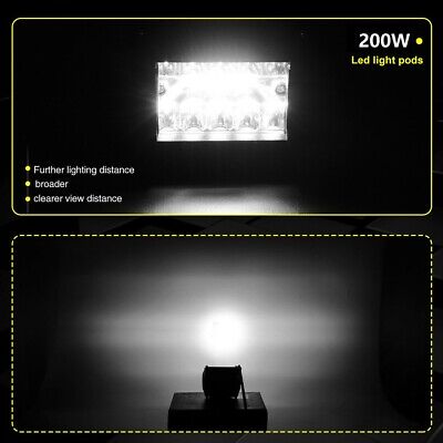 2x 4inch 200W LED Driving /Work Light  Spot Flood Combo Pods Offroad