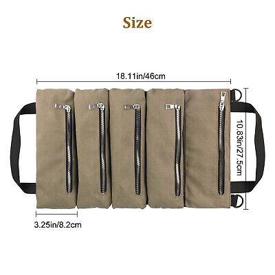 Multi-Purpose Tool Roll Up Bag Wrench Pouch Canvas Hanging Organizer w/ 5 Pocket