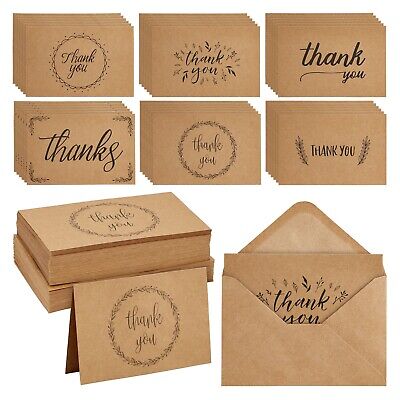 36 Pack Kraft Rustic Thank You Cards with Envelopes, 4x6 in, Brown