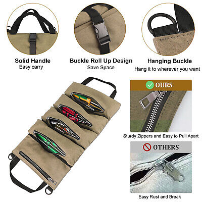 Multi-Purpose Tool Roll Up Bag Wrench Pouch Canvas Hanging Organizer w/ 5 Pocket