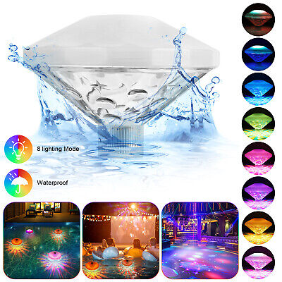 Swimming Pool RGB LED Floating Light 8 Modes Garden Pond Decor Waterproof Lamp