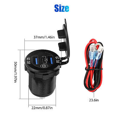 3 Port QC 3.0+PD USB Car Fast Charger Adapter Waterproof LED Socket Power Outlet
