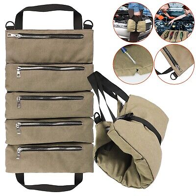 Multi-Purpose Tool Roll Up Bag Wrench Pouch Canvas Hanging Organizer w/ 5 Pocket