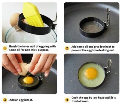 2 Non Stick Fried Egg Shaper Stainless Steel Pancake Ring Mold Cooking Tool