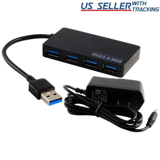 Powered 4-Port USB 3.0 Hub 5Gbps Portable Compact for PC Mac Laptop Desktop