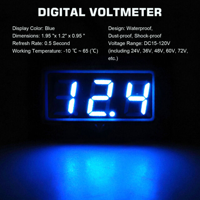 48V Blue Golf Cart LED Digital Volt Meter Battery Gauge for Club Car EZGO Yamaha