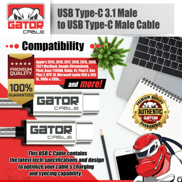 USB-C to USB-C 3.1 Male to Male Type-C Cable Fast Charger Data Sync PD All Metal