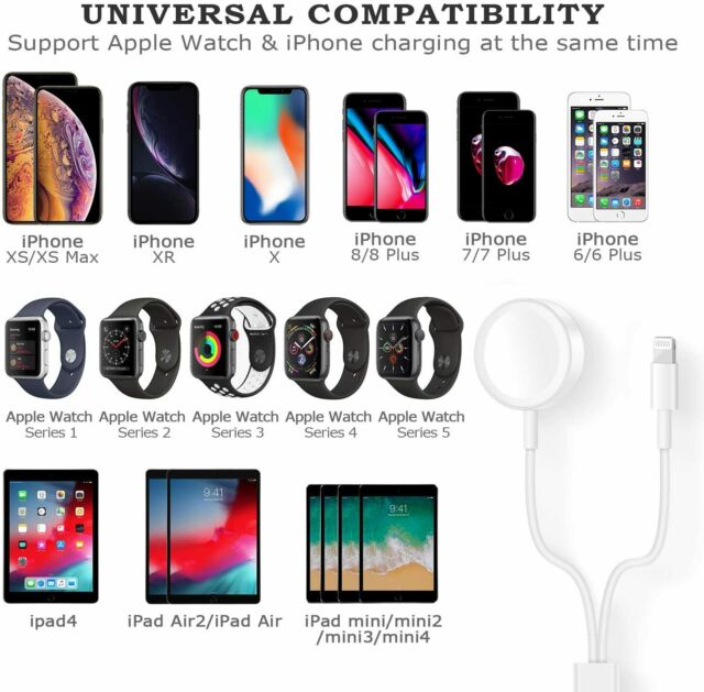 For Apple Watch iWatch 6/5/4/3/2/1 iPhone 8 X XS Magnetic Charger 2in1 USB Cable
