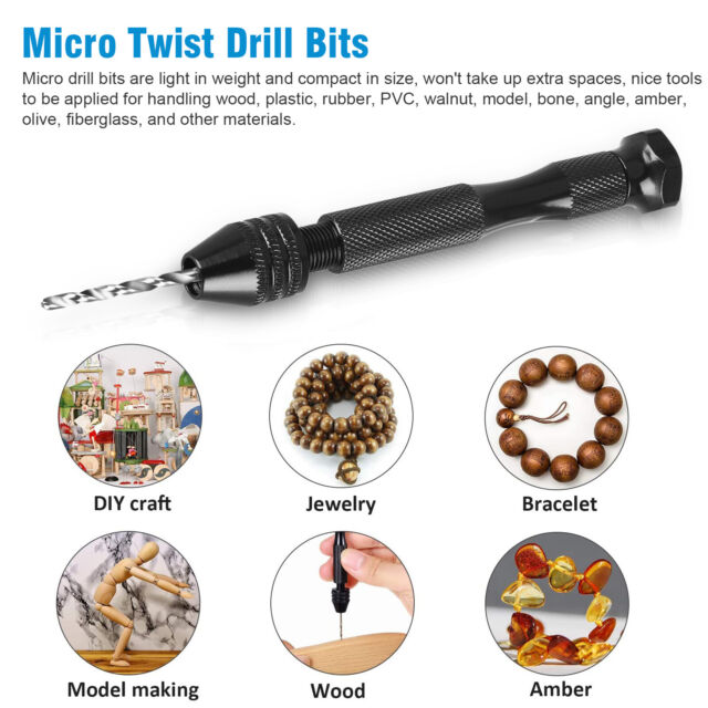 26 Pieces Precision Pin Vise Micro Mini Twist Hand Drills Bits Set Rotary Tools Kit