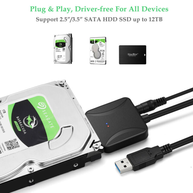 USB 3.0 to SATA III Adapter for 2.5" 3.5" SDD HDD Hard Drives with 12V/2A Power