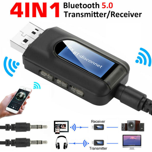 Bluetooth 5.0 Transmitter Receiver 4 IN 1 Wireless Audio 3.5mm USB Aux Adapter