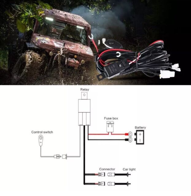 HEAVY DUTY Auxbeam LED Light Bar Wire Harness kit 2 lead 12V 40Amp Fuse Relay