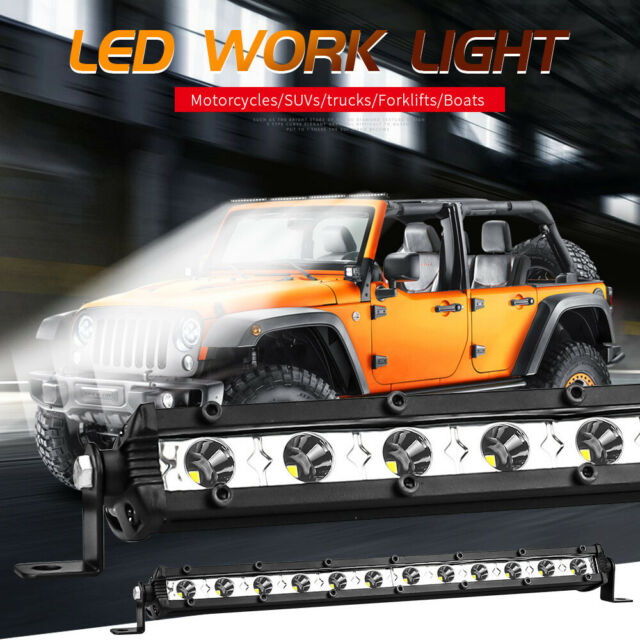 13" LED Work Light Bar Single Row Spot Flood Combo for Offroad Truck SUV ATV